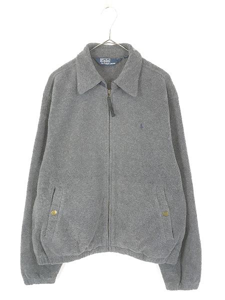 古着 90s Polo Ralph Lauren ワンポイント ソリッド フリース スウィング トップ ジャケット グレー M