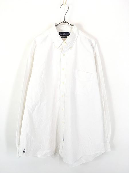 古着 90s Ralph Lauren 「The Big Oxford」 裾ポニー ソリッド OXフォード ポケット付 BD シャツ XL