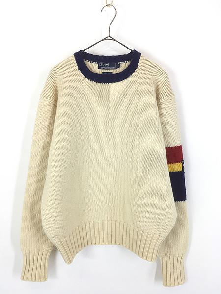 古着 90s Ralph Lauren ユニバーサル バッジ アームライン ウール ニット セーター M
