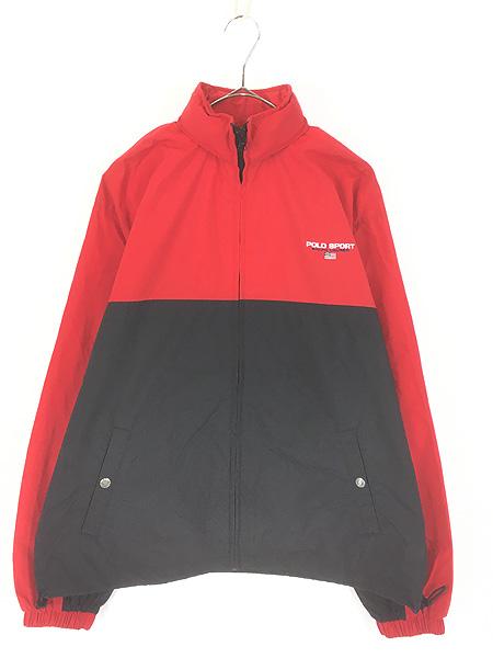 古着 POLO SPORT Ralph Lauren ロゴ 刺しゅう レッド×ブラック バイカラー 2way ナイロン ジャケット XL