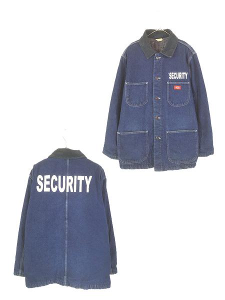 古着 80s Dickies ブランケット ライナー 「SECURITY」 濃紺 デニム ワーク カバーオール ジャケット M