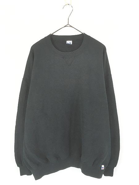古着 90s USA製 Russell 無地 プレーン 前V セットイン スウェット トレーナー ブラック XXL