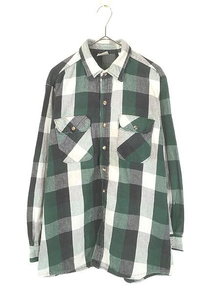 古着 90s USA製 FIVE BROTHER TALLMAN グリーン ブロック チェック ヘビー フランネル シャツ ヘビネル L