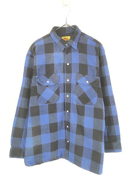 古着 90s USA製 Work n' Sport 中綿 パデッド ブルー ブロック チェック ヘビー フランネル シャツ ヘビネル M