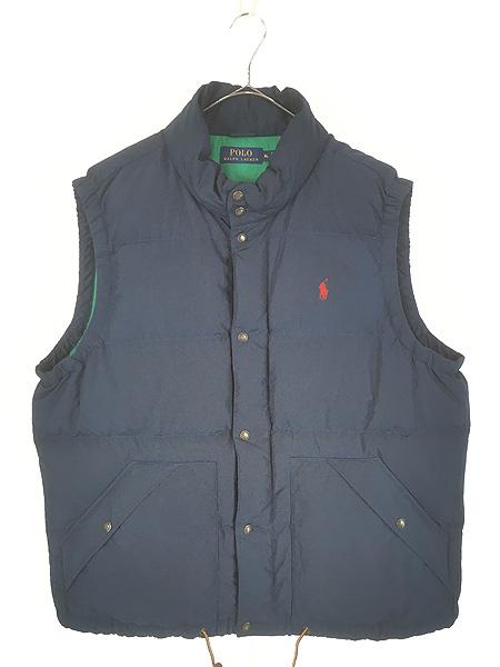 古着 Polo Ralph Lauren ワンポイント ポリエステル シェル 2way ダウン ベスト ネイビー XL