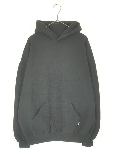 古着 90s USA製 Russell 無地 プレーン ソリッド セットイン スウェット パーカー ブラック XXL