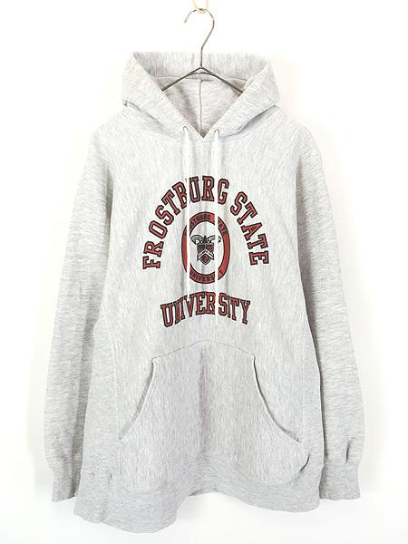古着 90s USA製 Jansport 「FROSTBURG STATE」 カレッジ リバース タイプ ヘビー スウェット パーカー L