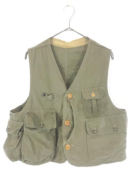古着 50s RED HEAD ハーフムーン ポケット 貴重!! コットン ポプリン フィッシング ベスト オリーブ L位