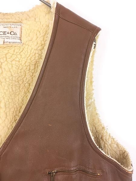 古着 80s USA製 W.B.PLACE & Co. ボア フリース ライナー 本革 レザー スポーツ ベスト 48