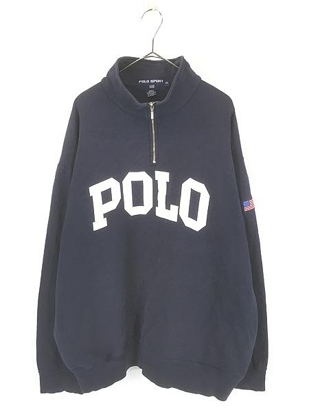 古着 90s POLO SPORT Ralph Lauren 「POLO」 プリント ハーフジップ ハイネック スウェット トレーナー XXL