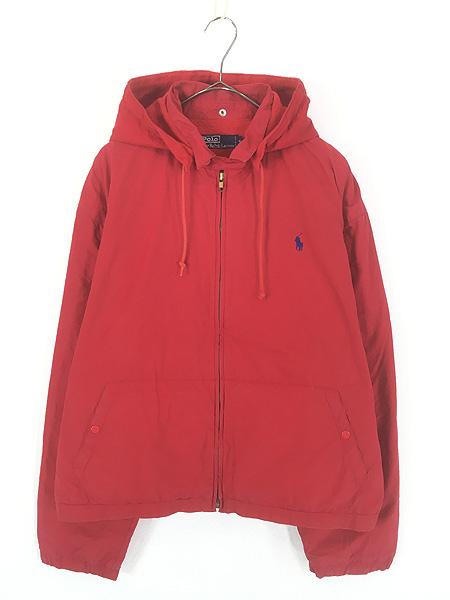 古着 90s Polo Ralph Lauren 裏地 フリース ワンポイント ソリッド 2way コットン スウィング トップ ジャケット レッド XL