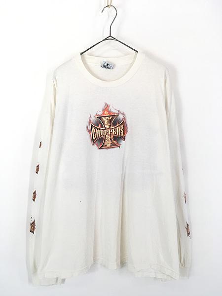 古着 90s West Coast Choppers ファイヤー クロス グラフィック 長袖 T