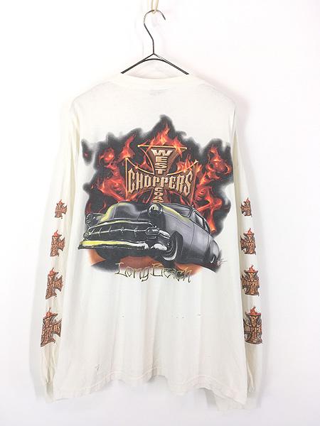 古着 90s West Coast Choppers ファイヤー クロス グラフィック 長袖 T