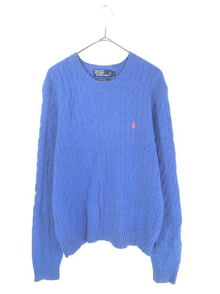 古着 Polo Ralph Lauren ワンポイント 上質 アンゴラ ウール ニット セーター ライトブルー L