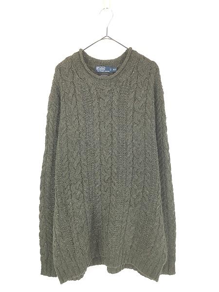 古着 Polo Ralph Lauren ケーブル編み ロールネック ミックス アルパカ ウール ニット セーター ブラウン XL Tall