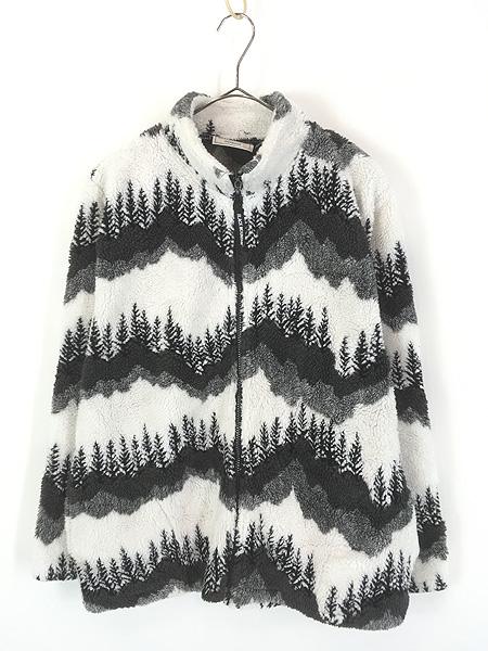 古着 90s USA製 BLACK MOUNTAIN 木 ツリー フォレスト ボーダー フリース ジャケット M