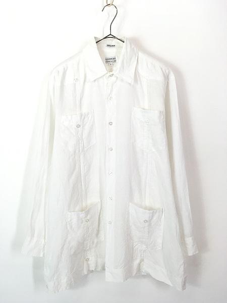 古着 90s GIVENCHY サイド プリーツ 100% リネン キューバ シャツ L