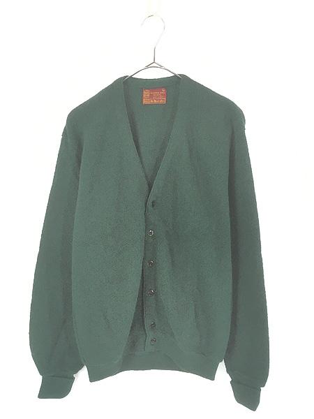 古着 60s Sears Kings Road パール編み ソリッド グリーン アルパカ ウール ニット カーディガン L