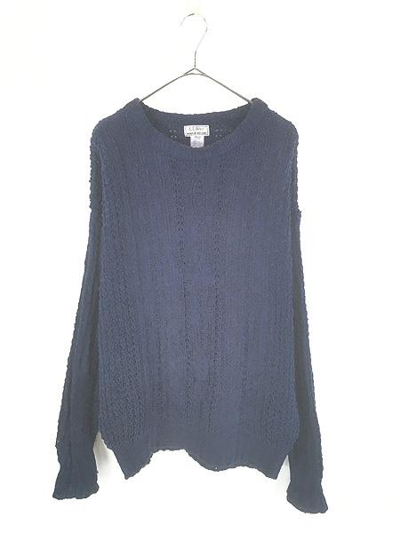 古着 80s Ireland製 LL Bean ケーブル編み ローゲージ インディゴ リネン コットン ニット セーター XL