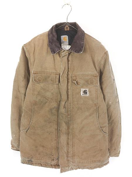 古着 00s USA製 Carhartt BRN フェード ブラウン ダック パデット トラディショナル コート S