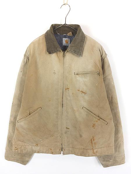 古着 80-90s Carhartt 裏地 ストライプ ブランケット BRN フェード ブラウン ダック デトロイト ジャケット L位