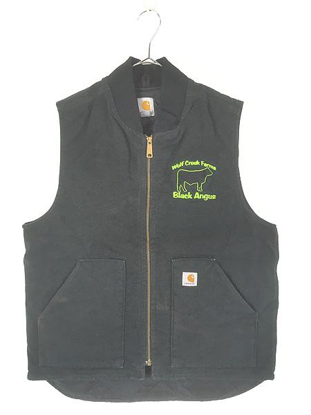 古着 00s Carhartt BLK ブラック ダック 首リブ パデット ベスト L Tall
