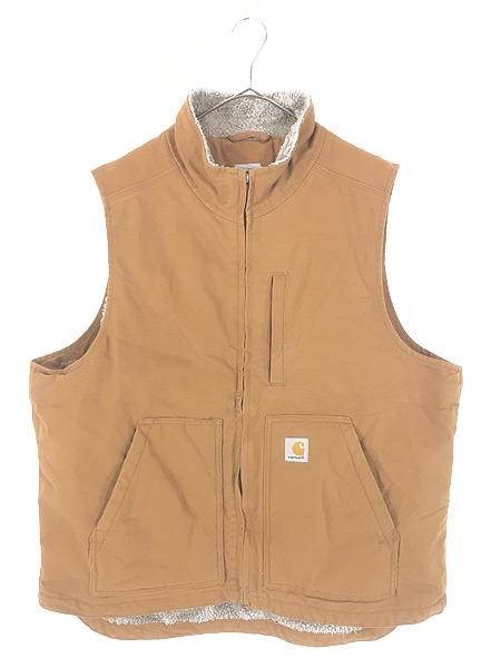 古着 Carhartt 裏ボア DKB ダークブラウン ダック ハイネック ベスト L