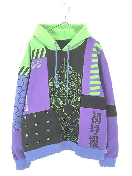 古着 atsuko 新世紀エヴァンゲリオン 碇シンジ 初号機 クレイジー パターン アニメ 逆輸入 スウェット パーカー L位