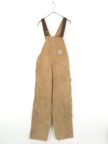 古着 80s- USA製 Carhartt BRN ブラウン ダック Wニー ワーク オーバーオール W37 L31