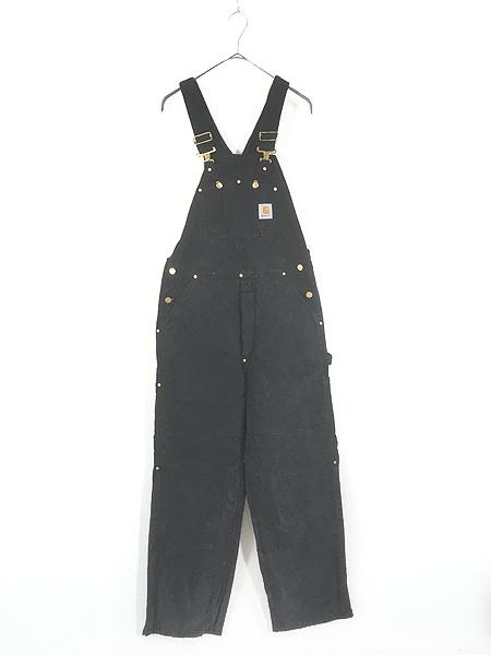 古着 00s USA製 Carhartt 防寒 パデット ブラック ダック Wニー ワーク オーバーオール W34 L31