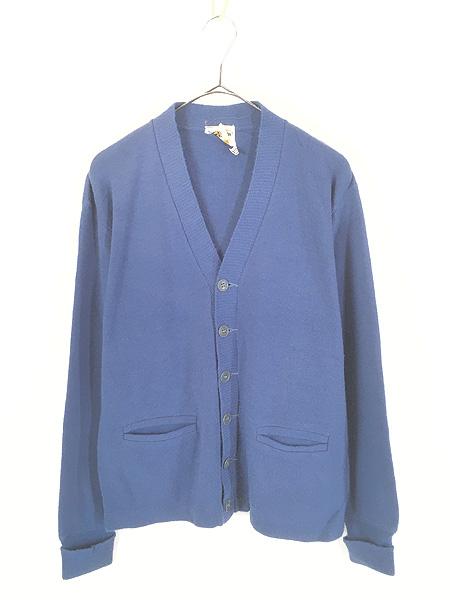 古着 60s Penney's Towncraft ブルー アクリル ニット ワーク カーディガン 40