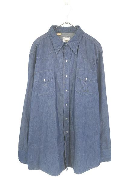 古着 70s BIG MAC JC Penney 真紺 100%コットン デニム ウエスタン シャツ XL位