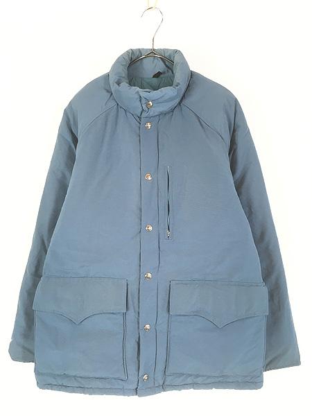 古着 70s WoolRich 60/40 クロス スタンドカラー 防寒 パデット アウトドア マウンテン ジャケット ライトブルー L