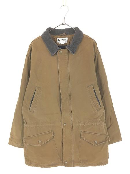 古着 80s USA製 LL Bean 襟 コーデュロイ 裏地 パイル ボア ブラウン ダック ワーク ジャケット M