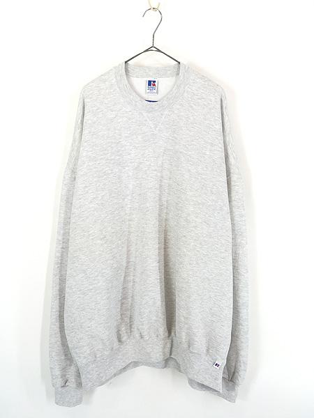 古着 Deadstock!! 90s USA製 Russell 「Big & Tall」 無地 プレーン 前V セットイン スウェット トレーナー グレー 3XLT
