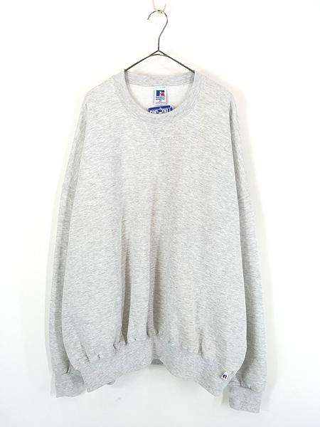 古着 Deadstock!! 90s USA製 Russell 「Big & Tall」 無地 プレーン 前V セットイン スウェット トレーナー グレー 4X