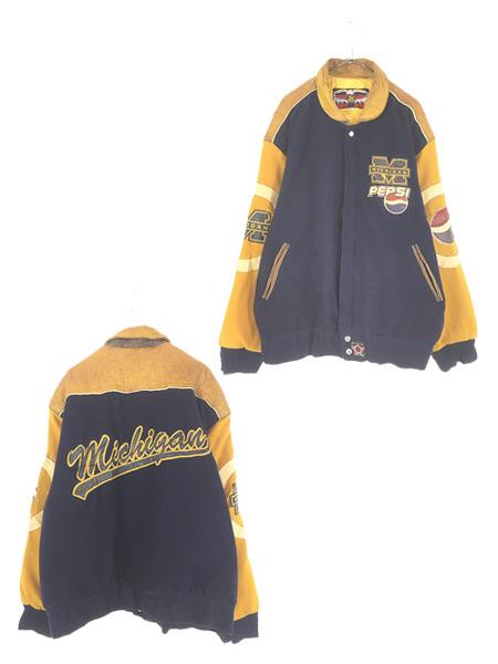 古着 90s JH Design Michigan×PEPSI 本革 レザー × メルトン ウール スタジャン ジャケット XL
