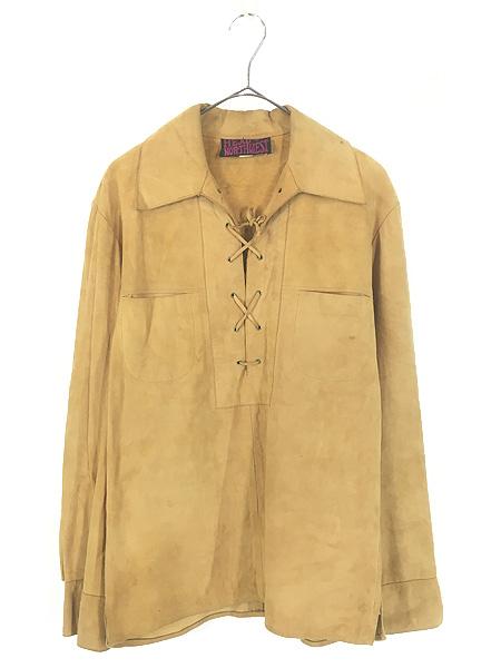 古着 70s Head Northwest 本革 ヌバック スエード レザー レースアップ プルオーバー ジャケット M