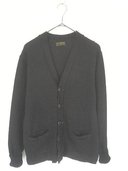 古着 50s California All Weather ローゲージ ウール ニット アワード レタード カーディガン ブラック!! L位