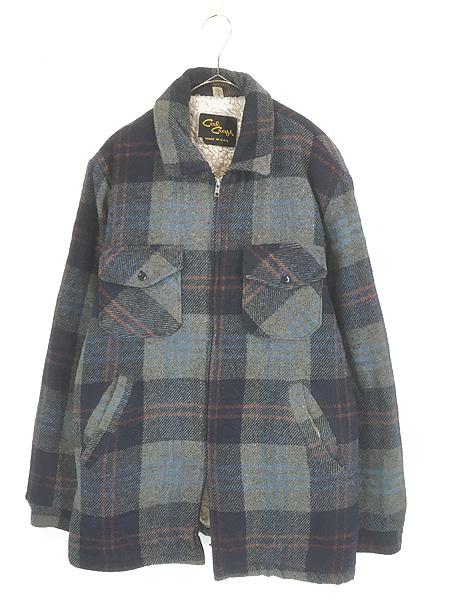 古着 80s USA製 Cal Craft ブルー チェック ボア ライナー フルジップ ヘビー ウール カバーオール ジャケット L Long