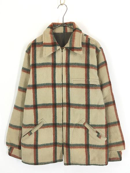 古着 50s CROWN スプリング ジッパー 好配色 チェック ヘビー ウール デトロイト ワーク ジャケット L位