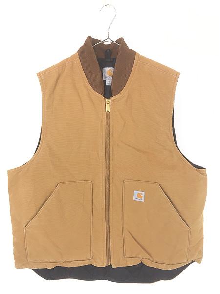 古着 Carhartt BRN ブラウン ダック 首リブ パデット ベスト XL