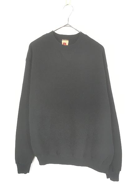 古着 70s USA製 Russell 無地 プレーン 前V セットイン スウェット トレーナー ブラック L