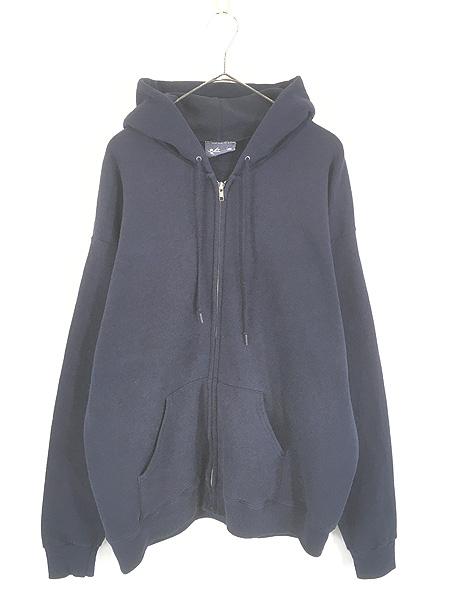 古着 90s USA製 Lee 無地 プレーン セットイン スウェット ジップ パーカー ネイビー L