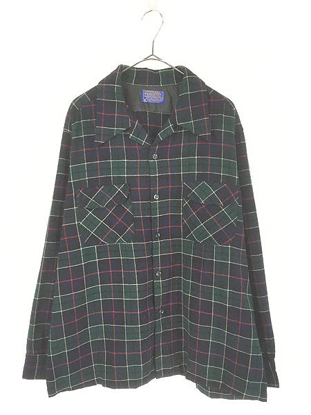 古着 70s USA製 Pendleton タータン チェック 開襟 ボックス ウール ボード シャツ XL