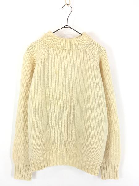 古着 70s 英国製 Peter Storm 雨降りタグ 畦編み ローゲージ ヘビー ウール ニット モックネック セーター XL