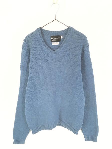 古着 60s USA製 BOYNTON'S 無地 ソリッド Vネック シャギー モヘア ウール ニット セーター M