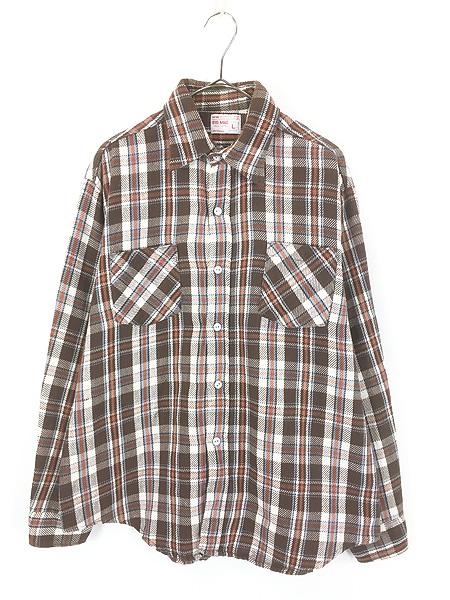 古着 70s BIG MAC ブラウン チェック ヘビー フランネル シャツ ヘビネル L