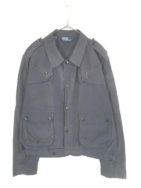 古着 90s Polo Ralph Lauren 斜め ジップ コットンナイロン フライト ジャケット ネイビー XL