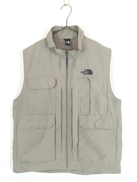 古着 TNF The North Face 8ポケット ナイロン アウトドア ベスト カーキ XL位